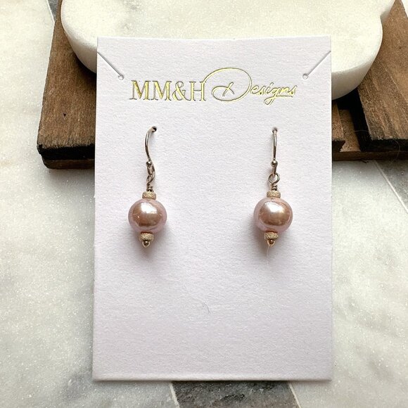 New Elegant Natural Pink Round Freshwater Pearl Earrings | Handmade in BC - Picture 4 of 4